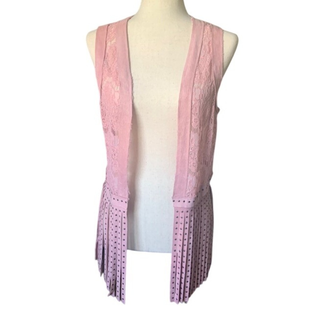 Vocal Boho Lace Fringe Vest Small Pink Studded Festival Western Indie Sleaze Top - Picture 2 of 11